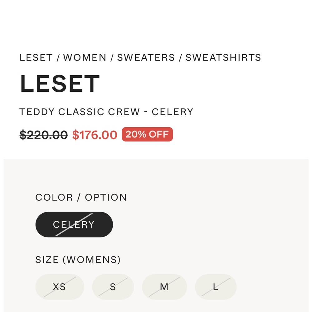 LESET TEDDY FRENCH TERRY CLASSIC ULTRA SOFT CREAM IN CELERY CREW SWEATER TOP S - Picture 8 of 8